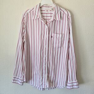 Levi's Women's Sz Large Boyfriend Fit Button Up Striped Cotton Shirt Lightweight